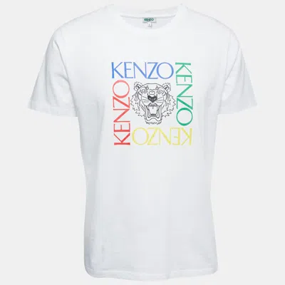 Pre-owned Kenzo White Logo Print Cotton Crew Neck Half Sleeve T-shirt L