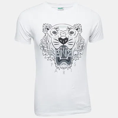 Pre-owned Kenzo White Logo Print Cotton Crew Neck Half Sleeve T-shirt Xs
