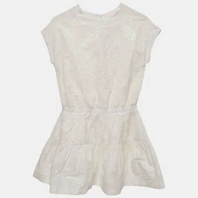 Pre-owned Kenzo White Lurex Jacquard Flounce Dress 10 Yrs