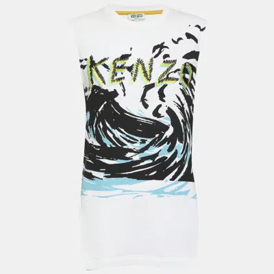 Pre-owned Kenzo White Multicolor Printed And Logo Embroidered Sleeveless Tops M In Yellow