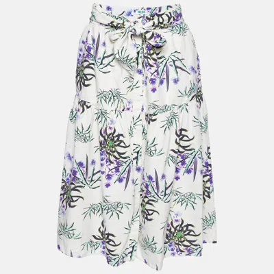 Pre-owned Kenzo White Sea Lily Print Cotton Midi Skirt S