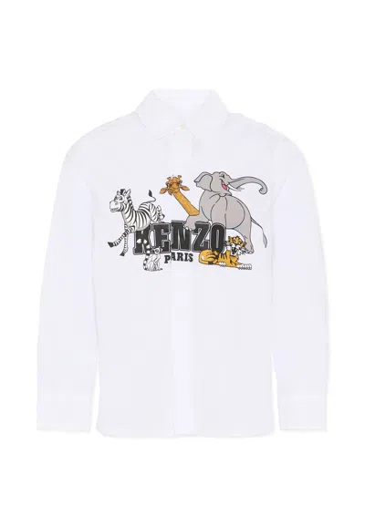 Kenzo Kids' White Shirt For Girl With Animal Print