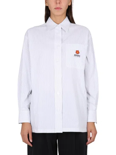 Kenzo White Shirt With Classic Collar And Logo Detail