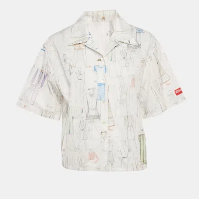 Pre-owned Kenzo White Sketch Print Cotton Boxy Shirt M