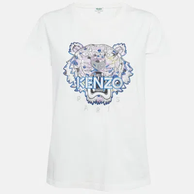 Pre-owned Kenzo White Tiger Embroidered Cotton T-shirt S