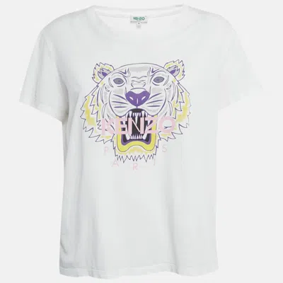Pre-owned Kenzo White Tiger Logo Print Cotton T-shirt Xl
