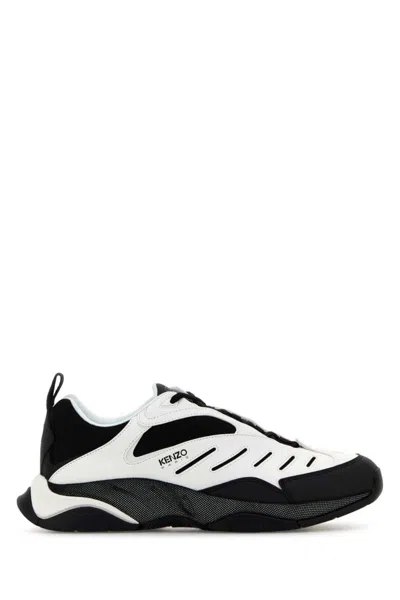 KENZO WHITE TWO-TONE X-TRAINER SNEAKERS