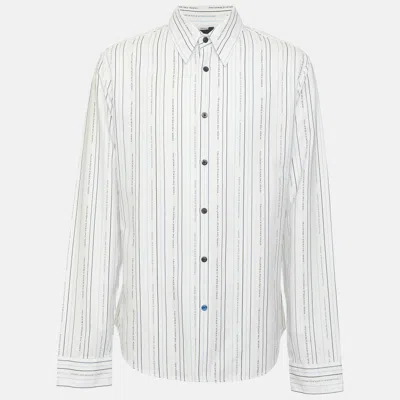 Pre-owned Kenzo White/blue Striped Logo Cotton Long Sleeve Shirt L