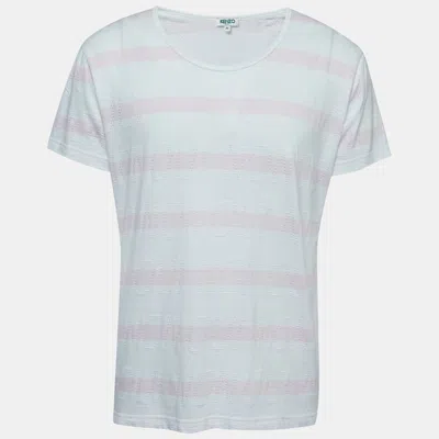 Pre-owned Kenzo White/pink Patterned Cotton Crew Neck Half Sleeve T-shirt M