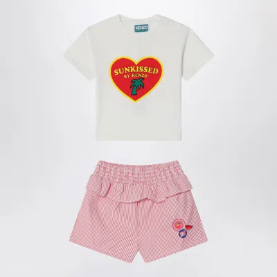KENZO KENZO WHITE/RED TWO-PIECE SUIT IN COTTON