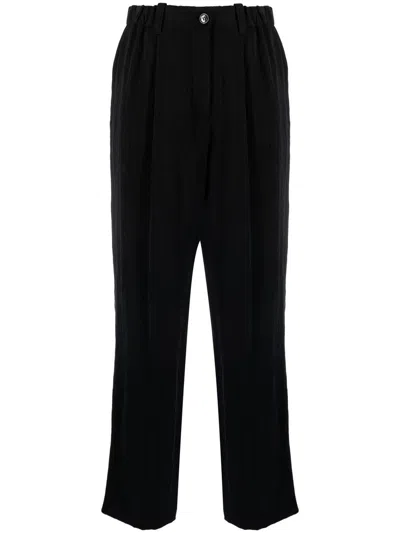 Kenzo Cotton Wide-leg Trousers In Nero