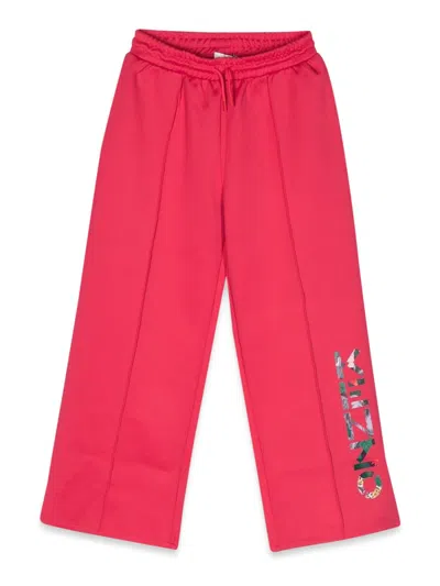 Kenzo Kids' Logo Wide-leg Jersey Sweatpants In Fuchsia
