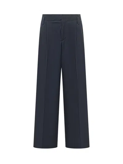 Kenzo Wide Leg Trousers With Front Pleat In Blue