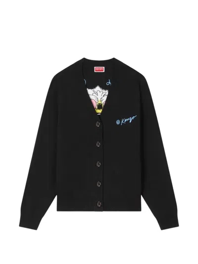 Kenzo Rws Wild Tiger Back Embroidered Cardigan In Black