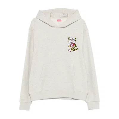 Kenzo Wild Tiger Embroidered Design Hoodie In Gray