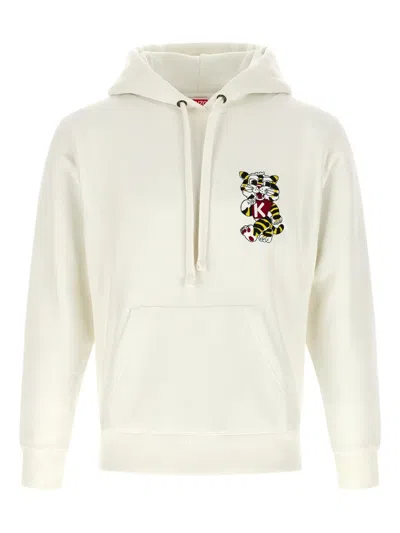 Kenzo Tiger Embroidery Hoodie Hood Graphic Print In White