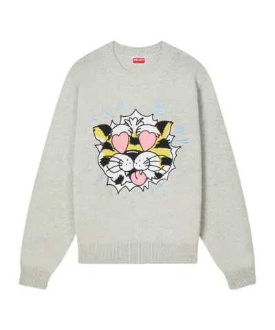 Kenzo Wild Tiger Knitted Jumper In Gray