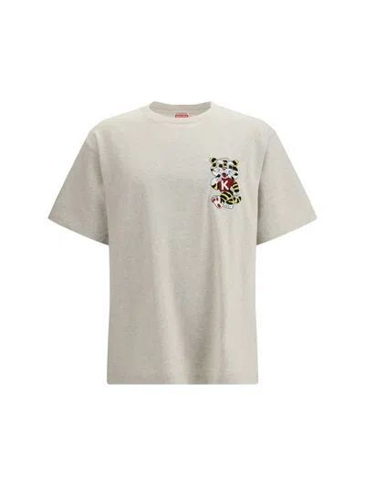 Kenzo Wild Tiger Motif Embroidered On The Chest Oversized T-shirt In Neutral