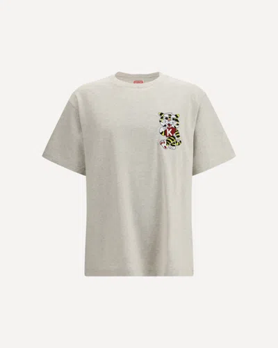 Kenzo Men Wild Tiger Motif Embroidered On The Chest Oversized T-shirt In Gray