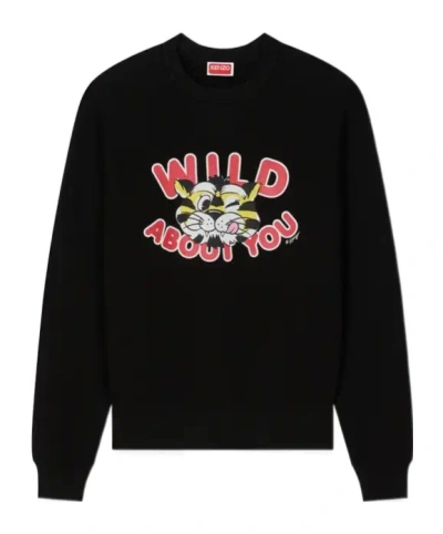 Kenzo Wild Tiger Printed Crewneck Sweatshirt In Black