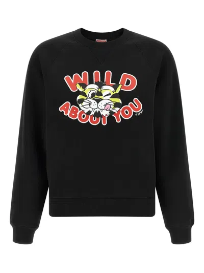 Kenzo Tiger Graphic Crew Neck Sweatshirt Long Sleeves In Black