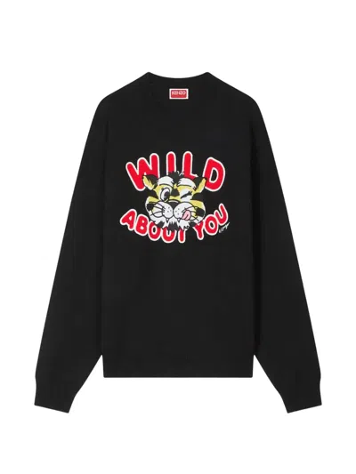 Kenzo Wild Tiger Wool And Cotton Blend Sweater - Size M In Black