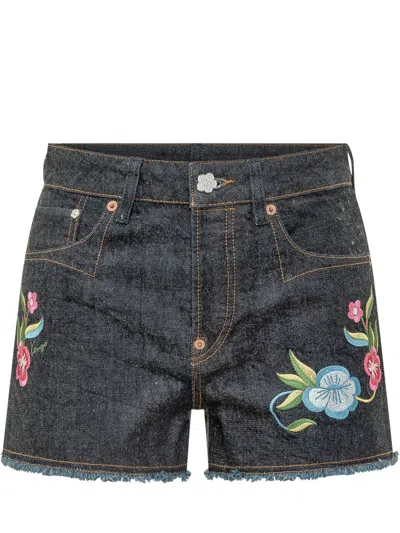 Kenzo Wildflower Denim Shorts In Black