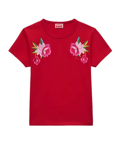 Kenzo ' Wildflower' Embroidered T-shirt In Cotton In Red