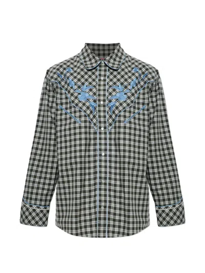 Kenzo Wildflower Floral-embroidered Checked Shirt In Blue