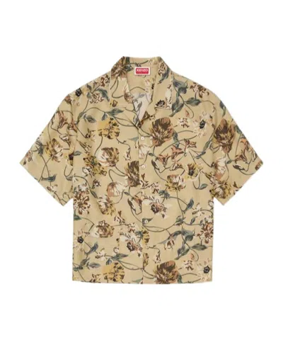 Kenzo Wildflower Floral-print Silk Shirt In Neutral