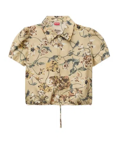 Kenzo Floral-motif Silk Shirt In Brown