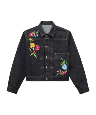 Kenzo ' Wildflower' Trucker Jacket In Japanese Denim In Multi
