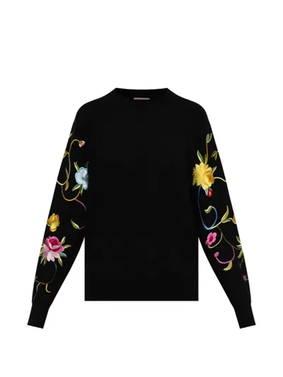 Kenzo Floral-embroidered Sweatshirt In Black