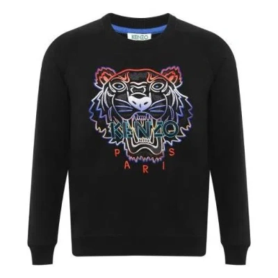 Kenzo (wmns)  Multi-color Embroidered Tiger Head Round Neck Raglan Sleeve Hoodie Black