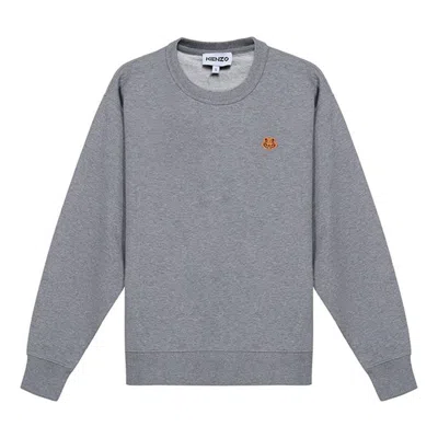 Kenzo (wmns)  Ss21 Small Tiger Head Logo Embroidered Pattern Round Neck Long Sleeves Hoodie Gray