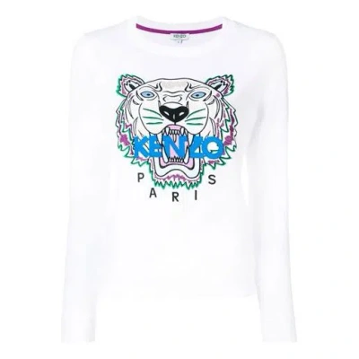 Kenzo (wmns)  Tiger Head Embroidered Cotton Pullover Hoodie White