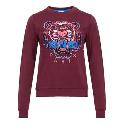 Kenzo (wmns)  Tiger Head Pattern Long Sleeves Pullover Hoodie Red In Burgundy