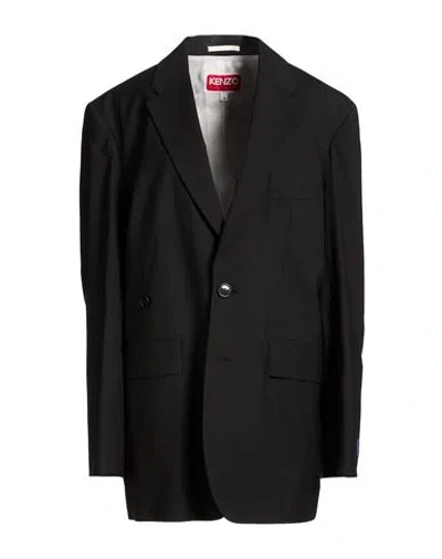 Kenzo Woman Blazer Black Size 10 Virgin Wool, Cotton, Elastane