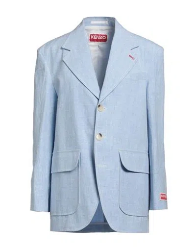 Kenzo Woman Blazer Sky Blue Size 8 Linen, Polyamide