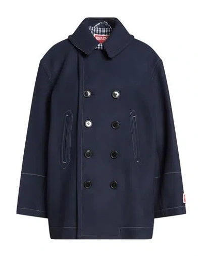 Kenzo Woman Coat Navy Size 8 Wool, Polyamide