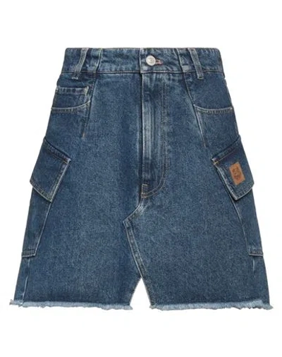 Kenzo Woman Denim Skirt Blue Size 4 Cotton, Cow Leather