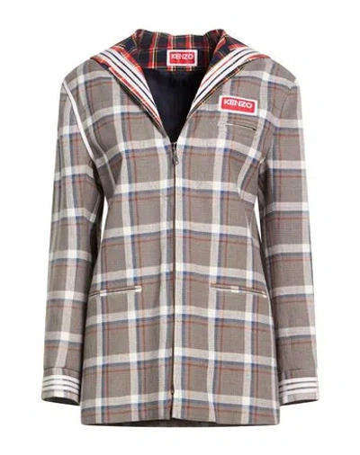 Kenzo Woman Jacket Grey Size 4 Linen, Cotton In Brown