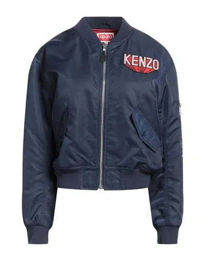 Kenzo Woman Jacket Midnight Blue Size M Polyamide, Acetate, Cotton, Polyester, Elastane