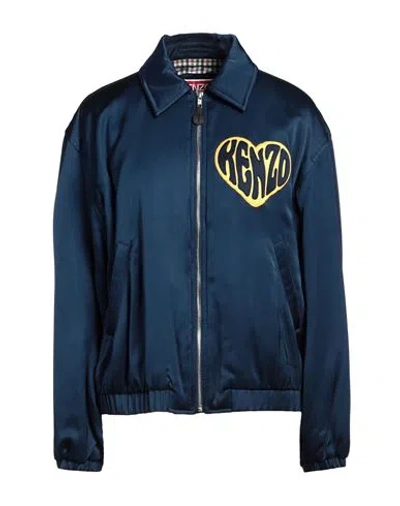 Kenzo Padded Jacket With Collared Neck And Elasticated Cuffs In Blue