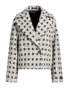 Kenzo Peak Lapel Check Pattern Cotton Blend Jacket In White