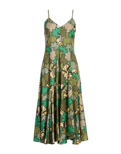 Kenzo Woman Midi Dress Green Size 2 Lyocell, Cotton