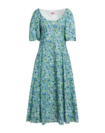 Kenzo Woman Midi Dress Light Blue Size 8 Cotton In Multi