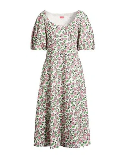 Kenzo Woman Midi Dress White Size 12 Cotton In Multi
