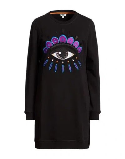 Kenzo Woman Mini Dress Black Size Xs Cotton, Elastane, Polyester In Animal Print