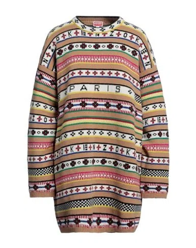 Kenzo Woman Mini Dress Sand Size M Wool, Cotton In Multi